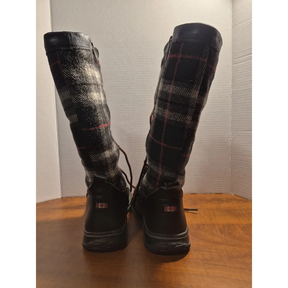 Pajar Canada‎ Women's Winter Combat Boots Black Plaid Leather Size 7-7.5 Flaw